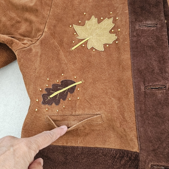 Vintage Suede Leather Short Blazer Jacket Maple Leaf Fall Autumn Embroidered - Picture 11 of 11